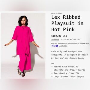 Dressed in LALA Lex Ribbed Playsuit set, New w/Tags, Medium, Hot Pink